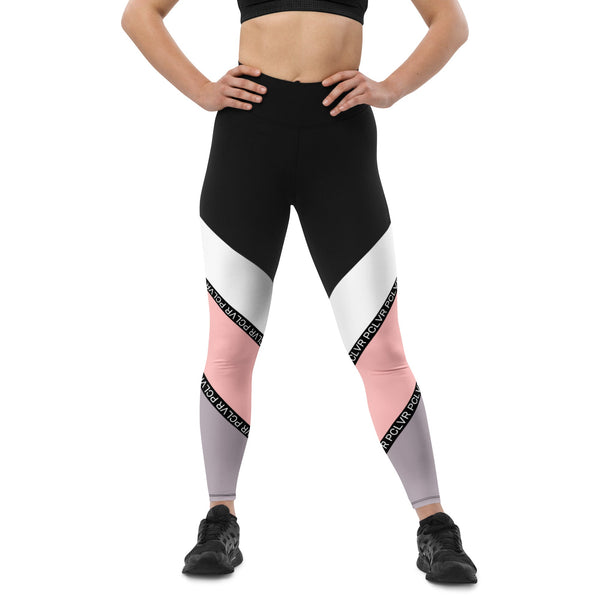 Color block leggings Black, peace-lover – and White, Purple Pink