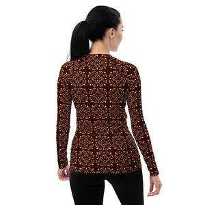 Boho Rash Guard Aztec Print in brown