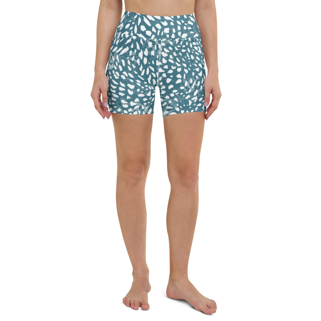 Teal Yoga Shorts Quail print