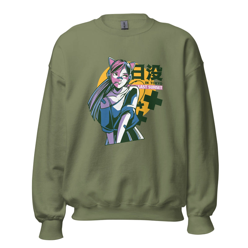 Unisex Sweatshirt Military Green Anime Print