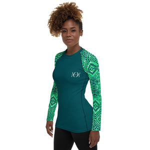 Women's Long Sleeve Rash Guard Turquoise Lace