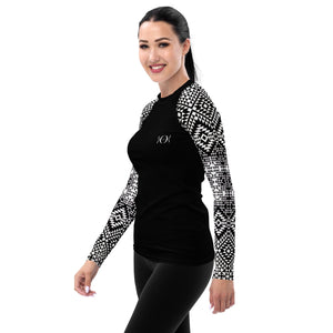 Women's Rash Guard Black and White Lace long sleeve