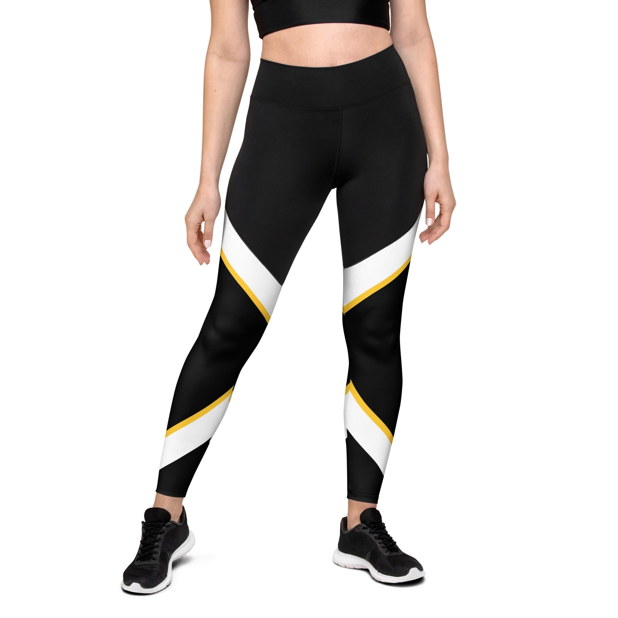 Color Block Leggings Black and White X - with ribbon in Yellow, Royal Blue  and Pink peace-lover