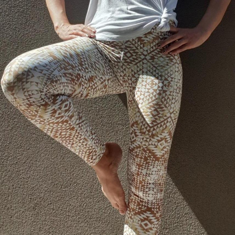 White and gold leggings Aztec Yoga Pants peace lover