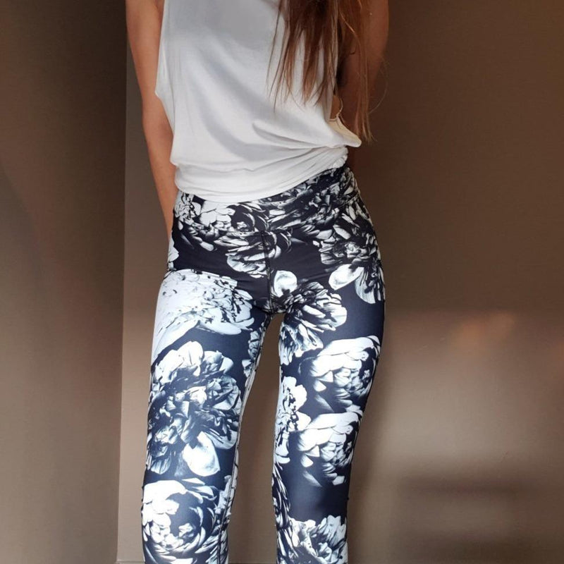 Printed Yoga Pants - Black and White Floral – peace-lover