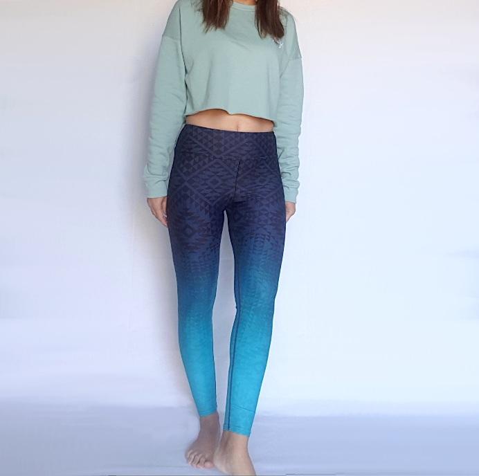 Blue Gradient Yoga Leggings Women, Ombre Tie Dye High Waisted Pants Cu