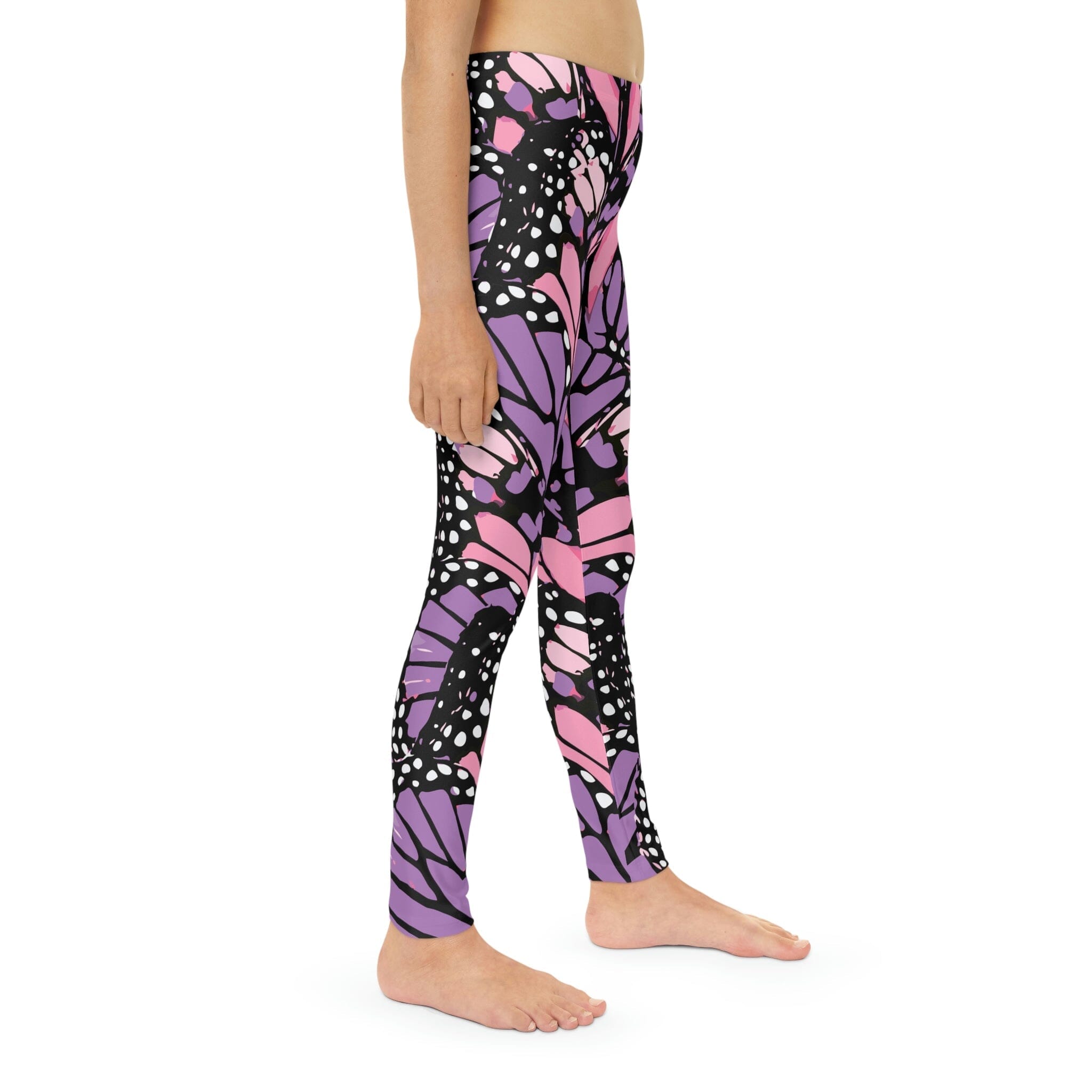 Kid Girl Butterfly Print Elasticized Black/Purple Leggings