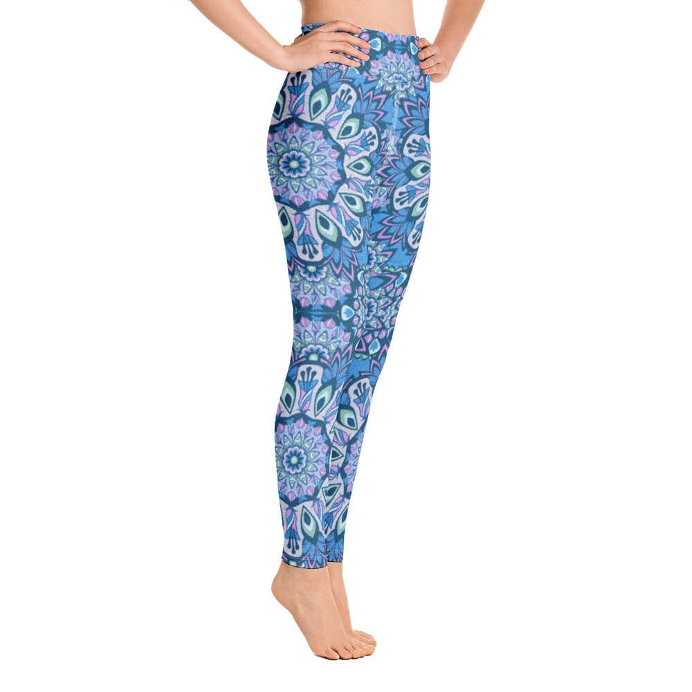 Navy Blue Mandala Leggings, Yoga Pants, High Waist Leggings