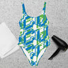 One-Piece Swimsuit Retro Graffiti in Blue and Green | peace-lover